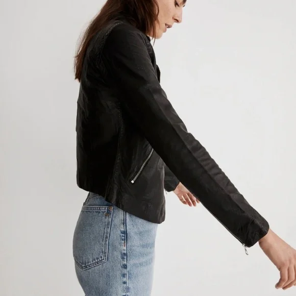 Madewell Washed Leather Motorcycle Jacket Black NEW - Picture 7 of 11